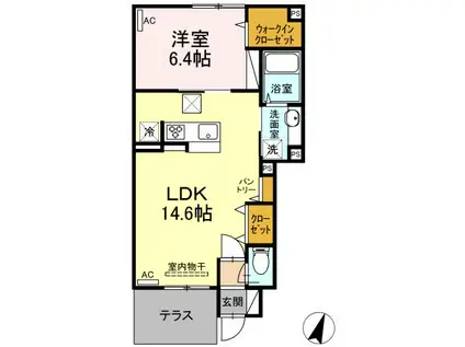 東急田園都市線 梶が谷駅 徒歩12分 2階建 築4年(1LDK/1階)の間取り写真