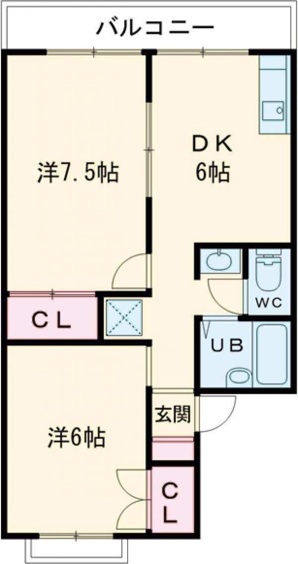 ハイカムール嵐山(2DK/2階)の間取り写真
