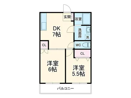 サンヴィレッジC(2DK/2階)の間取り写真