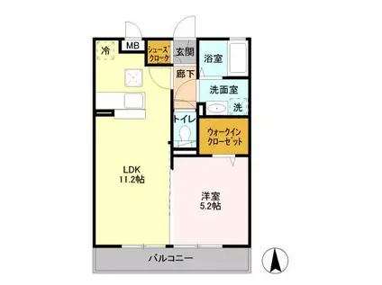 ベルサージュ B棟(2DK/2階)の間取り写真