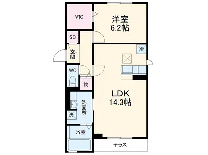 セジュール(1LDK/3階)の間取り写真