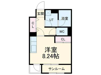 SLIFE岐阜MOTOZUMI(ワンルーム/4階)の間取り写真