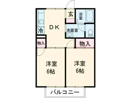 セジュール南 2号館(2DK/1階)の間取り写真