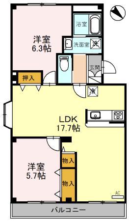コスモ二色浜3(2LDK/2階)の間取り写真