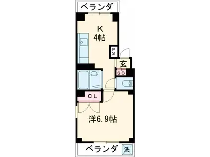 ベラカーザ本町(1DK/2階)の間取り写真
