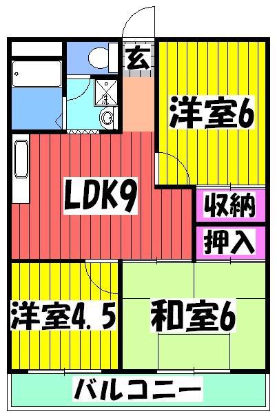 シャトルハイツフジノ(3LDK/1階)の間取り写真