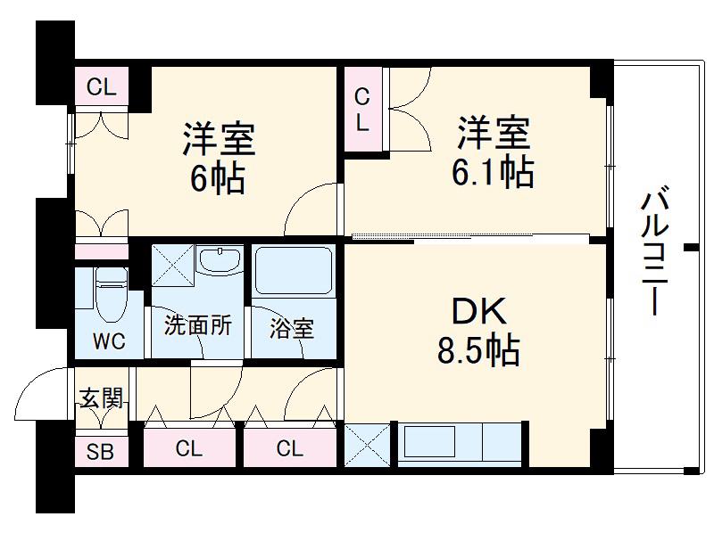 KDXレジデンス津田沼(2DK/1階)の間取り写真