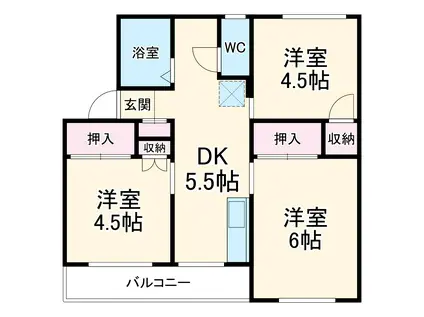 ヴィラナリー安八Ⅱ2号棟(3DK/4階)の間取り写真