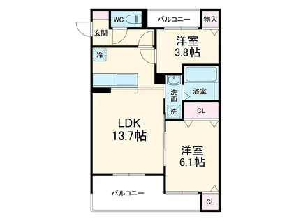K-APARTMENT(2LDK/2階)の間取り写真