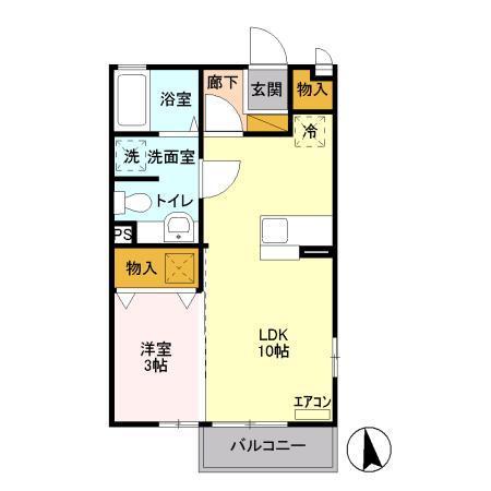 ホワイトミーティア(1LDK/1階)の間取り写真