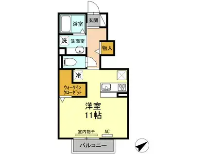 ウッドイン(ワンルーム/1階)の間取り写真