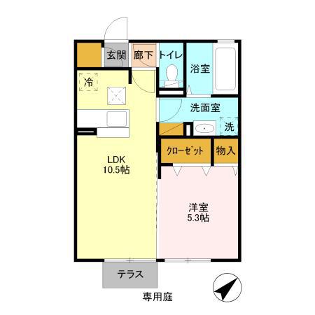 リジェール(1LDK/1階)の間取り写真