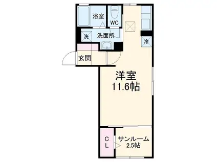 セジュールKFⅡ(ワンルーム/1階)の間取り写真