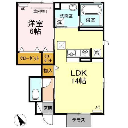 ブリーゼⅡ(1LDK/1階)の間取り写真