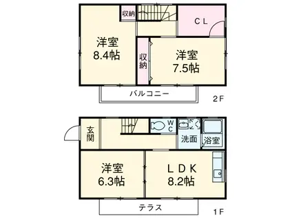 東海道本線 浜松駅 バス乗車時間：40分 三方原墓苑バス停で下車 徒歩3分 2階建 築24年(3SDK)の間取り写真