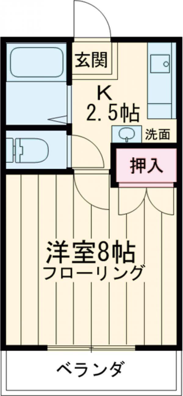 ベルハイムA(1K/2階)の間取り写真