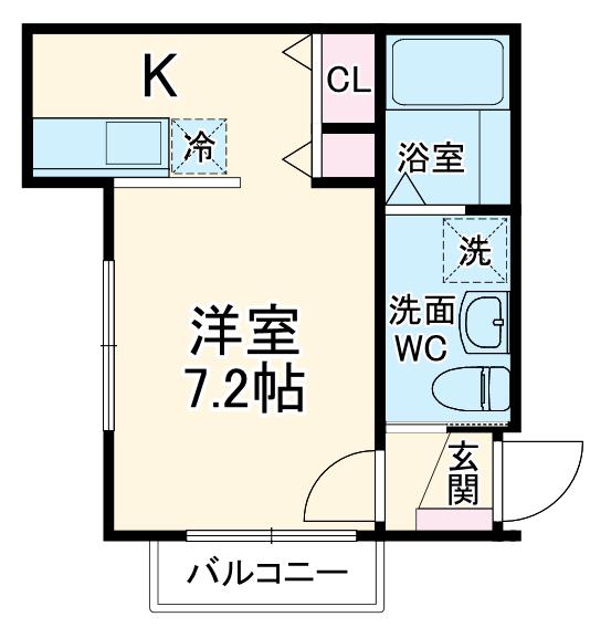 ヒュッゲⅠ(ワンルーム/1階)の間取り写真