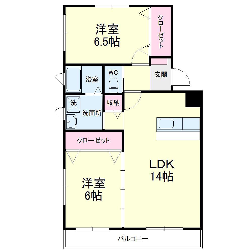 ハイツ・キノト(2LDK/1階)の間取り写真
