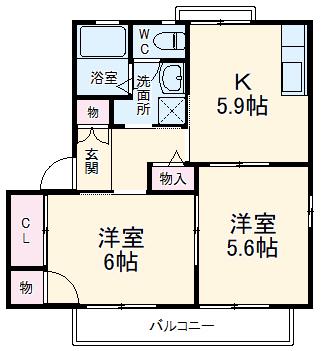 サークルナイン D(2K/1階)の間取り写真