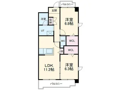 レ・セゾン・クレール(2LDK/4階)の間取り写真