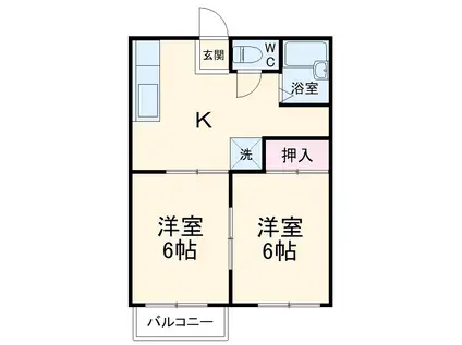 エバーグリーン(2DK/2階)の間取り写真