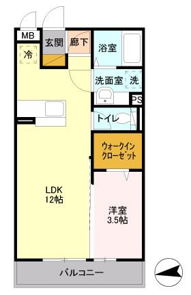 花水木Ⅰ(1LDK/2階)の間取り写真