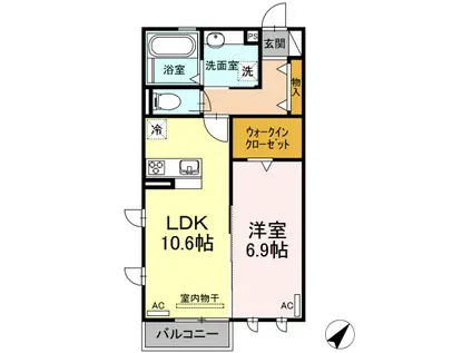 セジュール上地(1LDK/2階)の間取り写真