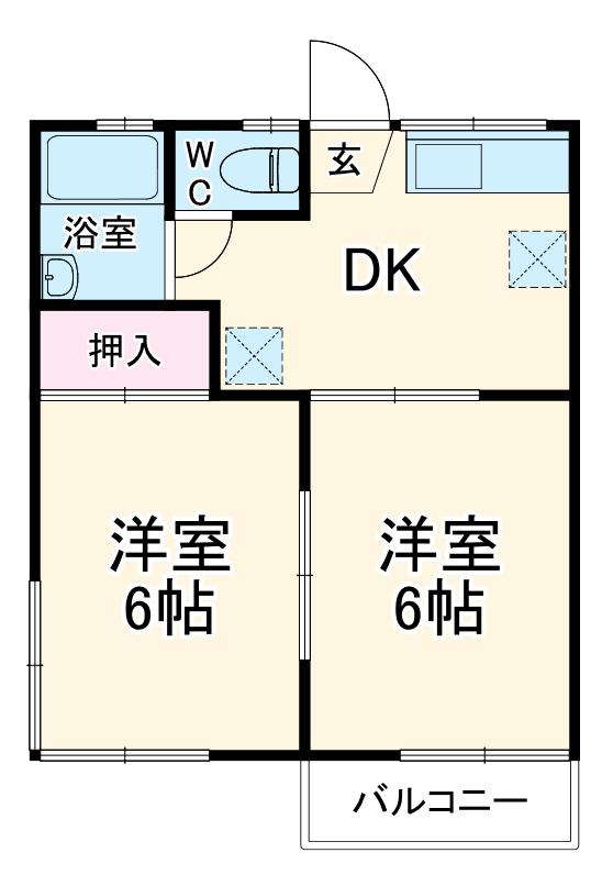 コスモハイツりんでん B(2DK/2階)の間取り写真