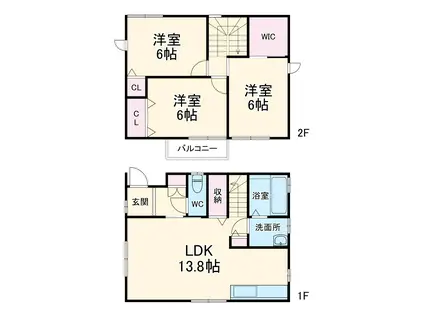 名鉄名古屋本線 岡崎公園前駅 徒歩10分 2階建 築8年(3LDK)の間取り写真