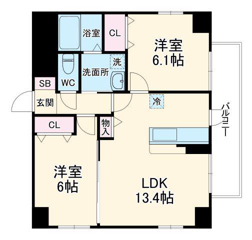 P-SQUARE SHUMOKU 3(2LDK/10階)の間取り写真