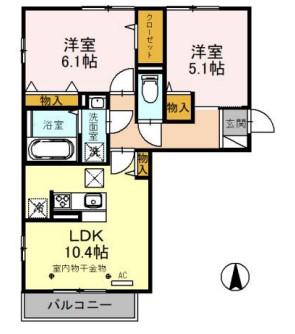 ゼルコバ Ⅱ(2LDK/1階)の間取り写真