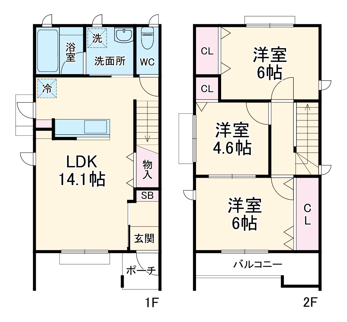 名古屋市鶴舞線 塩釜口駅 徒歩8分 2階建 築6年(3LDK)の間取り写真