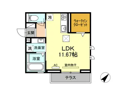 プライムヒル若松(ワンルーム/1階)の間取り写真