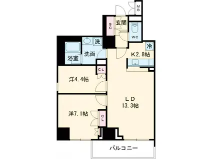 プライムアーバン亀有(2LDK/3階)の間取り写真