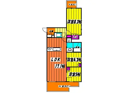 プライムアーバン亀有(3LDK/4階)の間取り写真