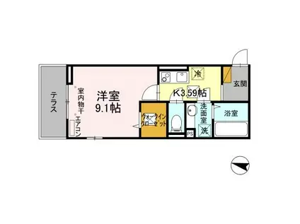 ヴァン・ヴェールおおたかの森Ⅰ Ⅱ(1K/1階)の間取り写真