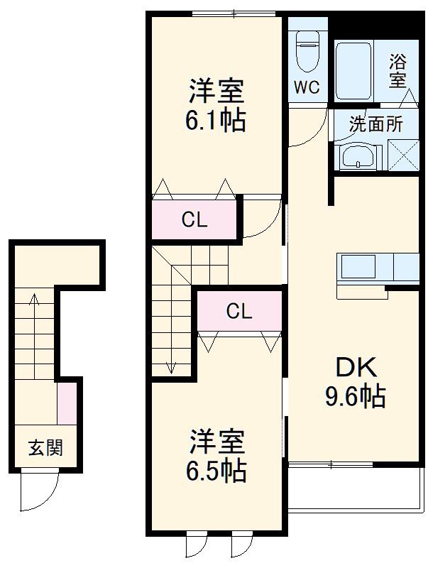 エスペランサB(2LDK/2階)の間取り写真