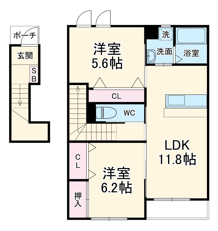 CIEL(2LDK/2階)の間取り写真
