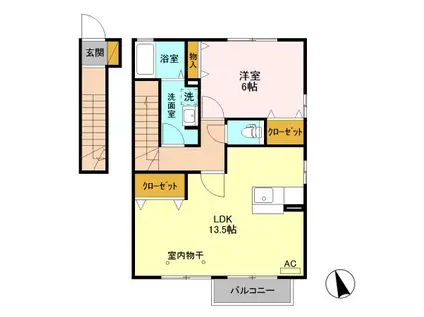 ライオンハーテッド B(1LDK/2階)の間取り写真