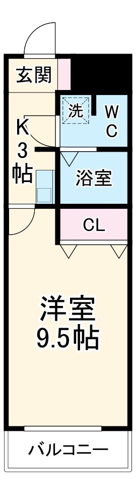 シャンテ豊橋(1K/1階)の間取り写真