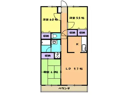 マンションベルシー(3LDK/10階)の間取り写真