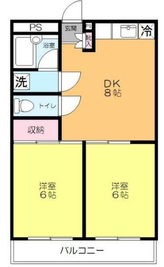 カサブランカ1(2DK/2階)の間取り写真