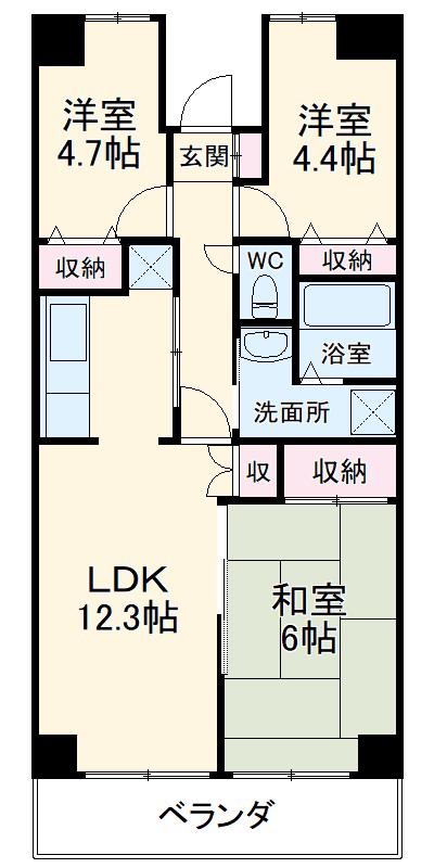 プロスペール谷塚 二番館(3LDK/9階)の間取り写真