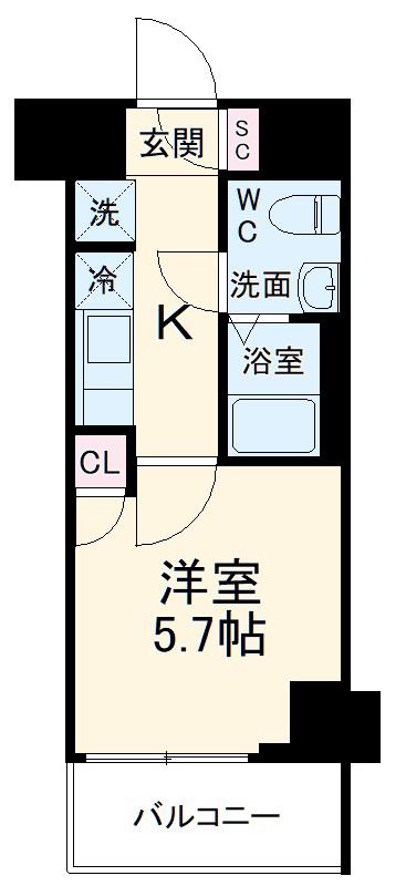 メイクス武蔵小杉2(1K/2階)の間取り写真