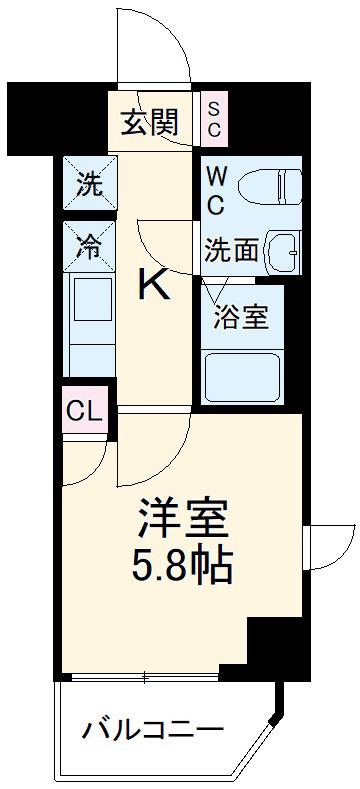 メイクス武蔵小杉2(1K/6階)の間取り写真