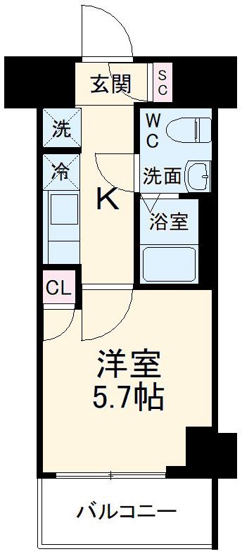 メイクス武蔵小杉2(1K/7階)の間取り写真