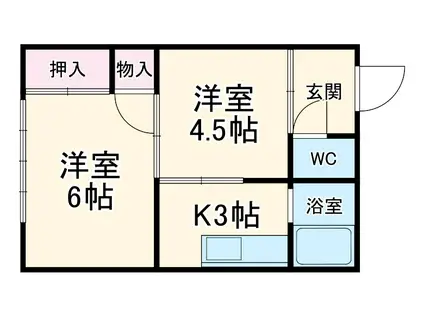 リバーサイドウエスト(2K/2階)の間取り写真