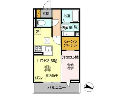 プロスター栄町(1LDK/1階)の間取り写真