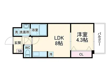 アクアプレイス京都三条朱雀(1LDK/2階)の間取り写真