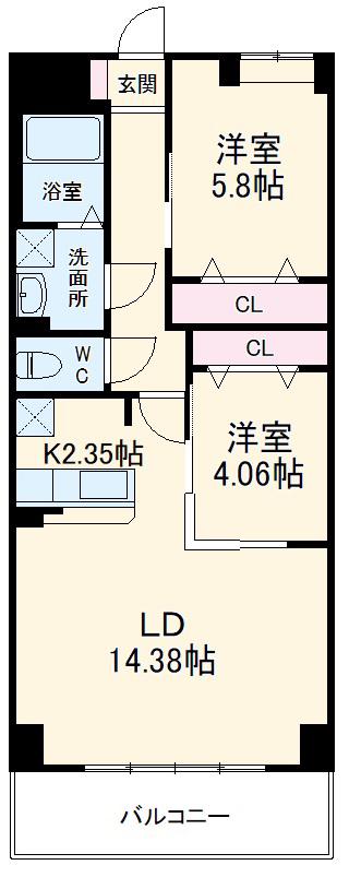 S-FORT四日市 ARCAM(2LDK/5階)の間取り写真